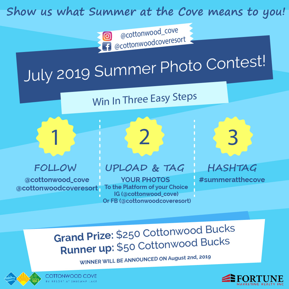 Social Media Summer Photo Contest at RV Resort in the Shuswap. Lee Creek, BC.